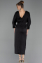 Midi Black Satin Plus Size Cocktail Dress ABK2709