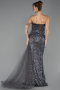 Anthracite Strapless Slit Long Train Sequin Mermaid Evening Gown ABU4772