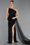 Black Strapless Slit Long Train Sequin Mermaid Evening Gown ABU4772