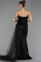 Black Strapless Slit Long Train Sequin Mermaid Evening Gown ABU4772