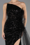 Black Strapless Slit Long Train Sequin Mermaid Evening Gown ABU4772