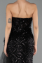 Black Strapless Slit Long Train Sequin Mermaid Evening Gown ABU4772