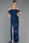 Long Navy Blue Chiffon Evening Dress ABU6692