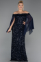 Long Navy Blue Plus Size Evening Gown ABU6687