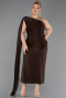 Midi Brown Chiffon Plus Size Cocktail Dress ABK2713