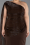 Midi Brown Chiffon Plus Size Cocktail Dress ABK2713