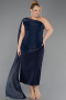 Midi Navy Blue Chiffon Plus Size Cocktail Dress ABK2713