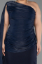 Midi Navy Blue Chiffon Plus Size Cocktail Dress ABK2713