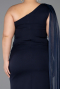 Midi Navy Blue Chiffon Plus Size Cocktail Dress ABK2713