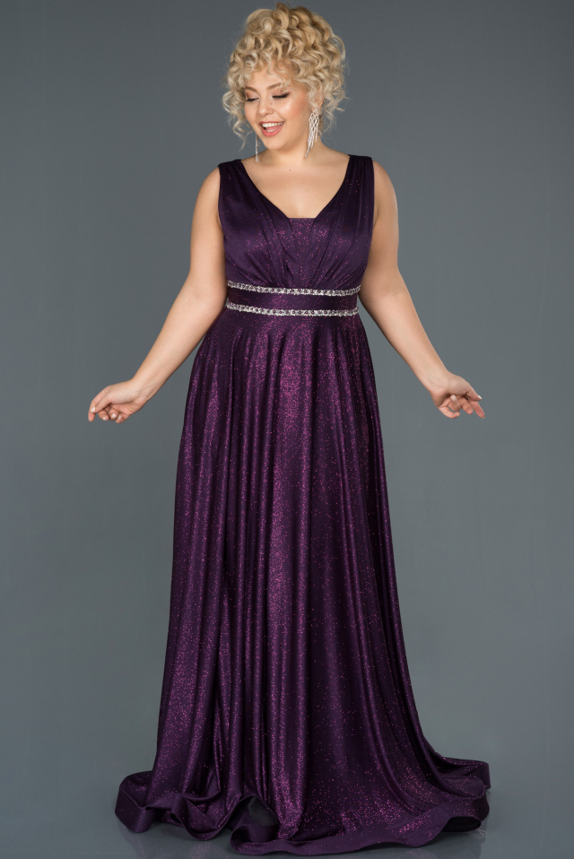 Plum Long Plus Size Evening Dress ABU963 | Abiyefon.com