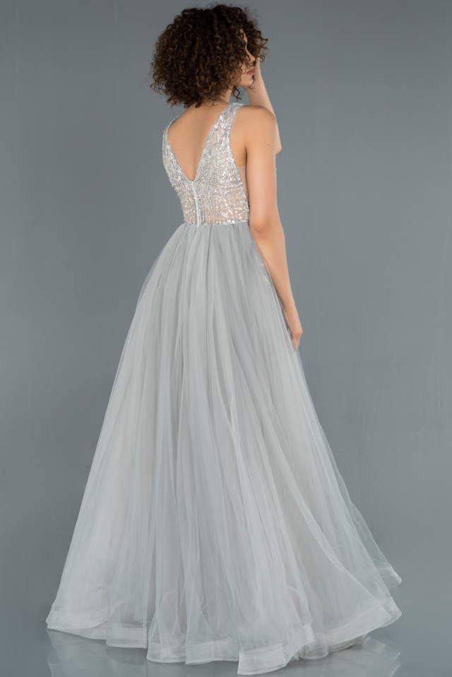 grey engagement dress Grey Colour Gown For Engagement Light Grey Sequins Embroidered Net  Reception Gown For Special Occasion