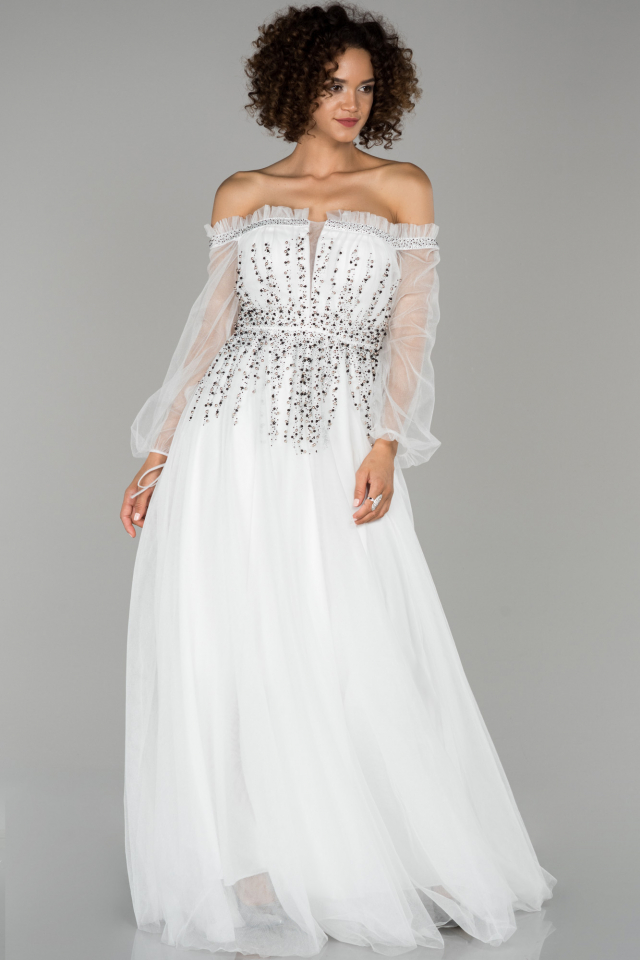 Long White Engagement Dress ABU1452 | Abiyefon.com