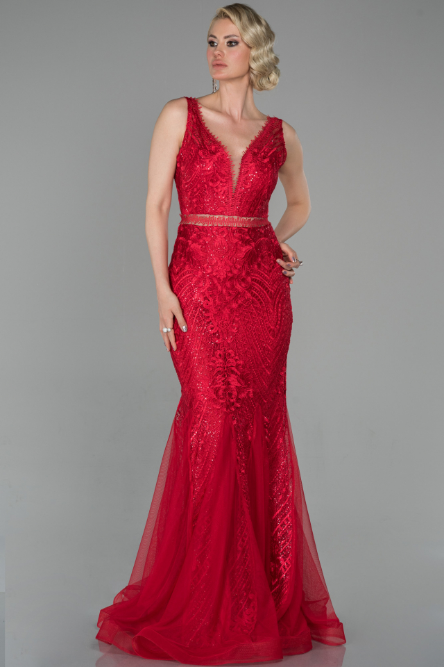 Long Red Laced Evening Dress ABU1611 ...