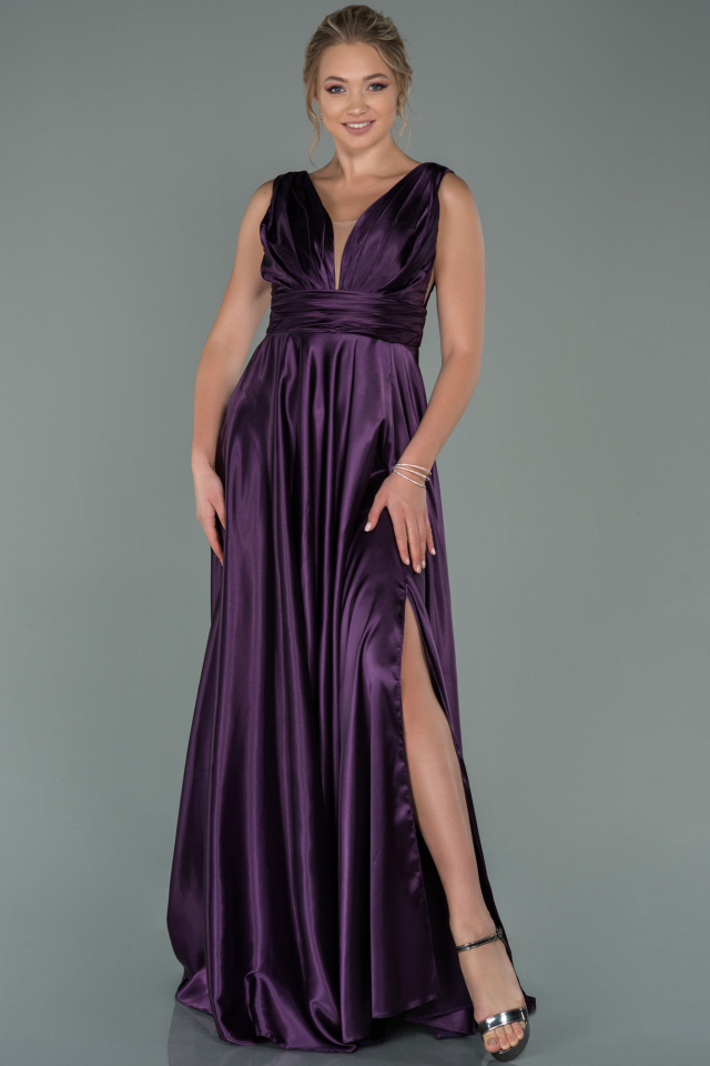 Dark Purple Long Satin Evening Dress ABU1737 | Abiyefon.com