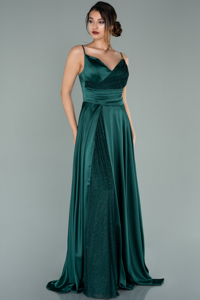 Long Emerald Green Satin Evening Dress ABU2000 | Abiyefon.com