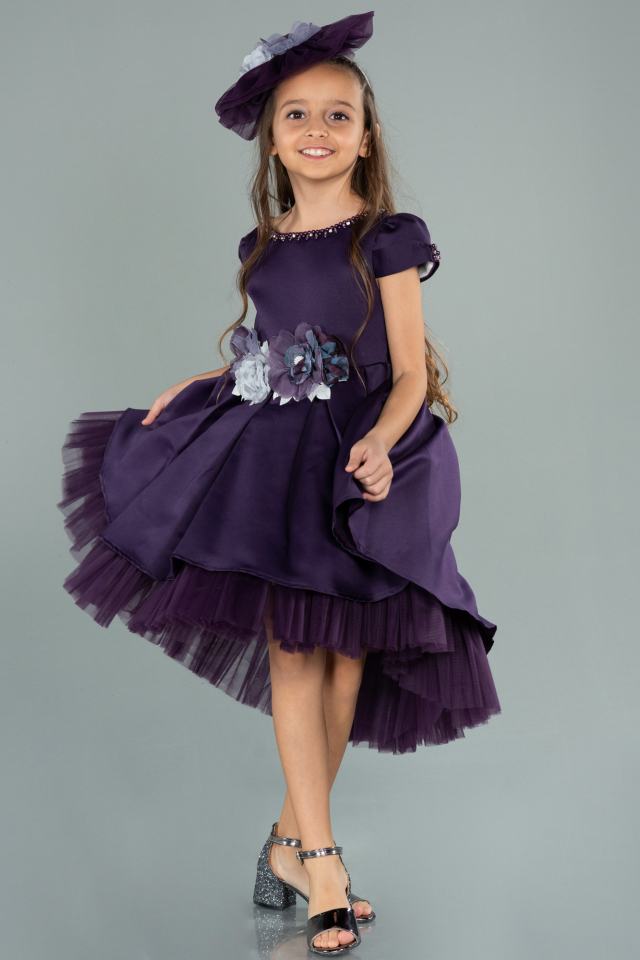 Front Short Back Long Purple Girl Dress ABO073 | Abiyefon.com