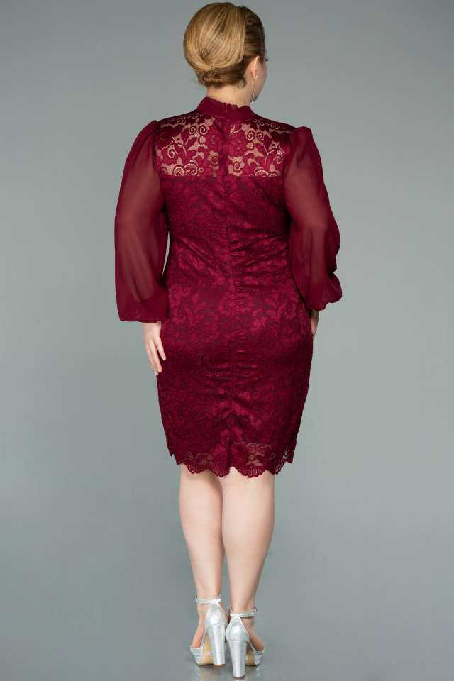 Burgundy Short Laced Plus Size Evening Dress ABK1136 | Abiyefon.com