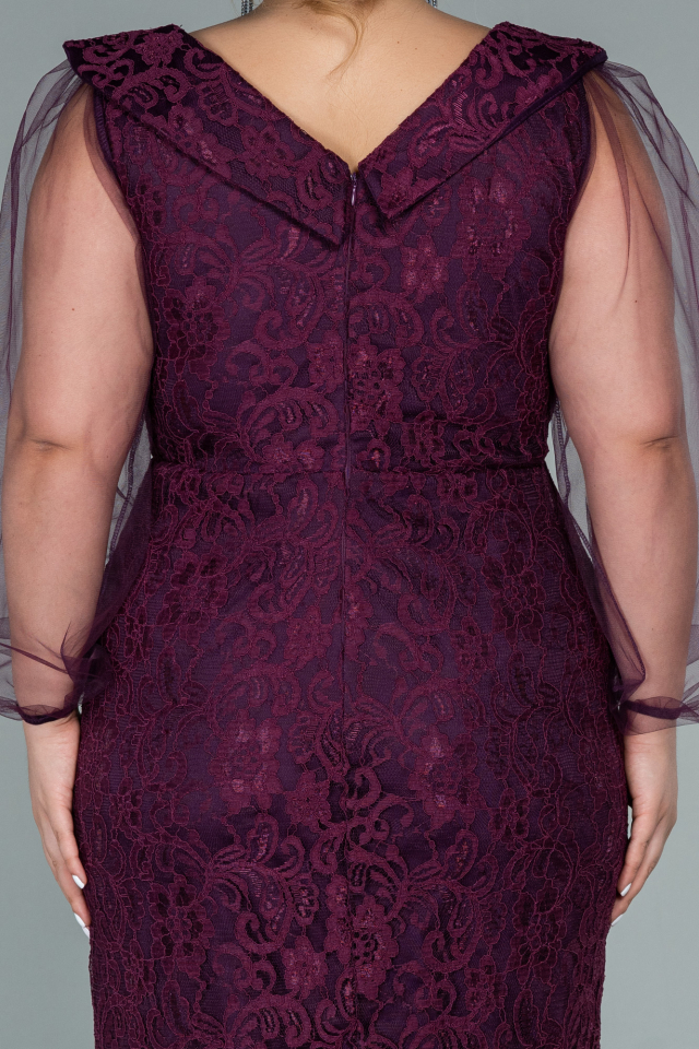 Short Purple Laced Plus Size Evening Dress ABK1457 | Abiyefon.com