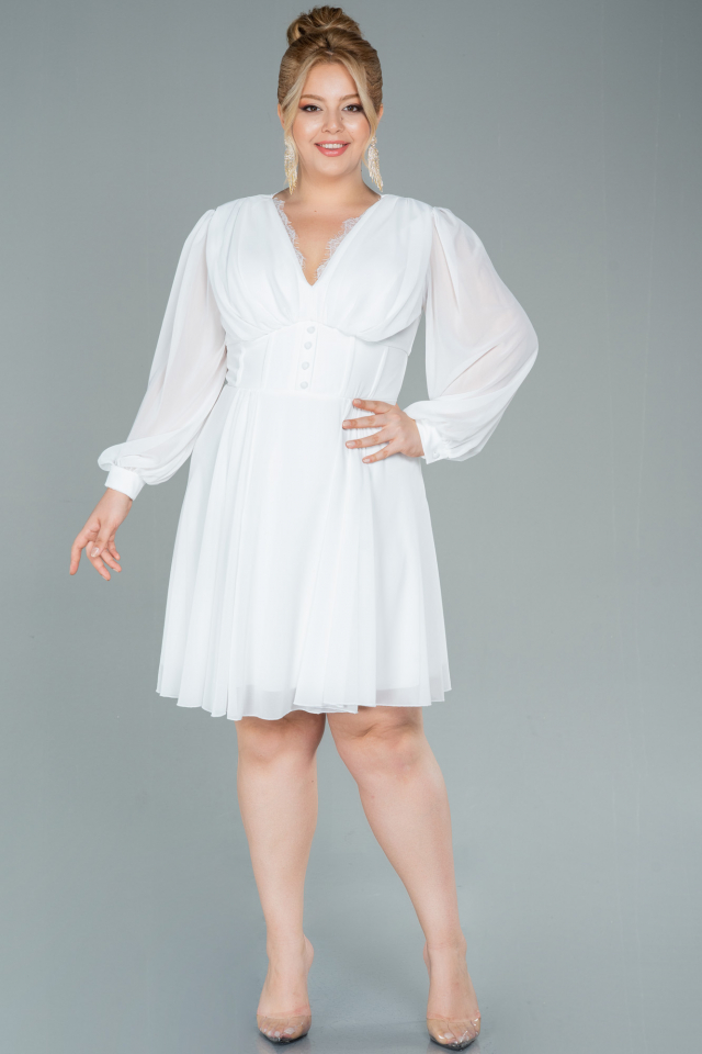 Short White Chiffon Plus Size Evening Dress ABK1472 | Abiyefon.com
