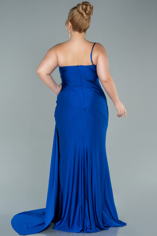 Long Sax Blue Satin Plus Size Evening Dress ABU2532 | Abiyefon.com