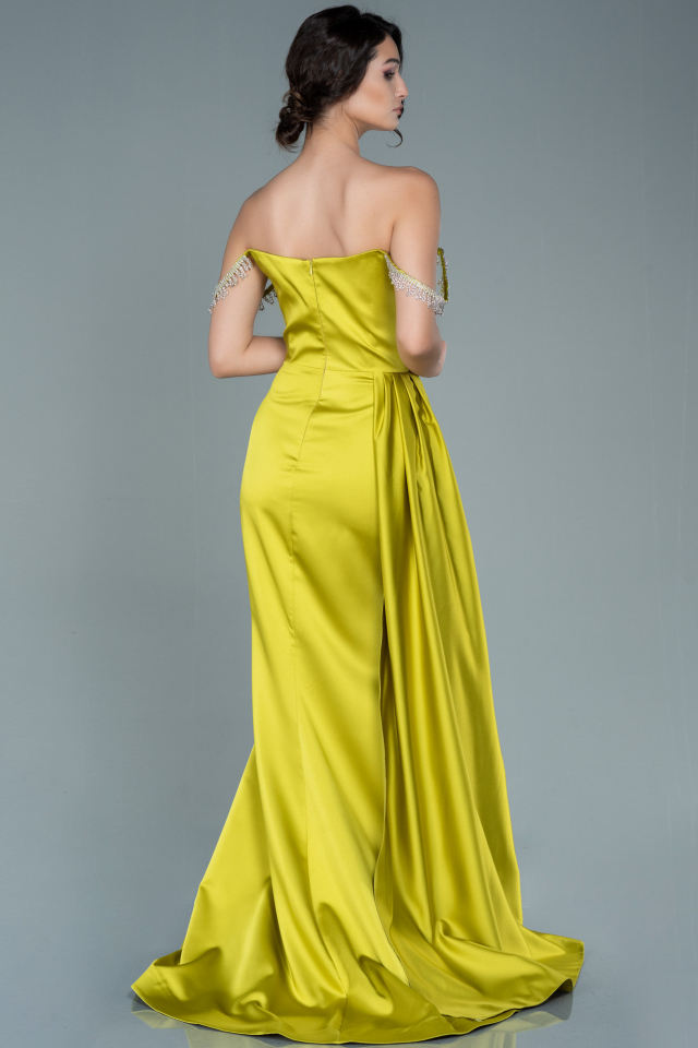 Long Pistachio Green Satin Evening Dress ABU2618 | Abiyefon.com