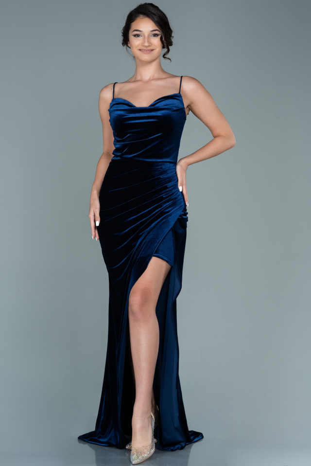 Long Navy Blue Velvet Evening Dress ABU2667 | Abiyefon.com
