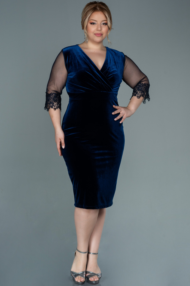 Plus size navy sales blue velvet dress