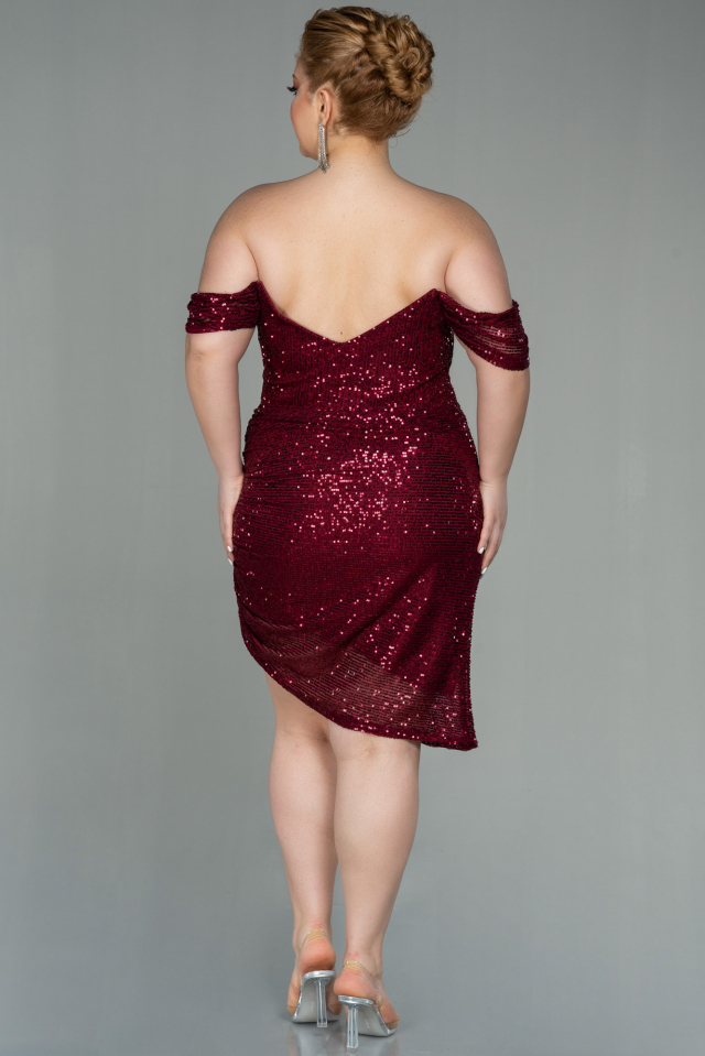 Short Burgundy Scaly Plus Size Evening Dress ABK1606 | Abiyefon.com