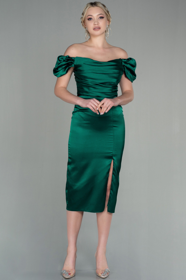 Midi Emerald Green Satin Night Dress ABK1601 | Abiyefon.com