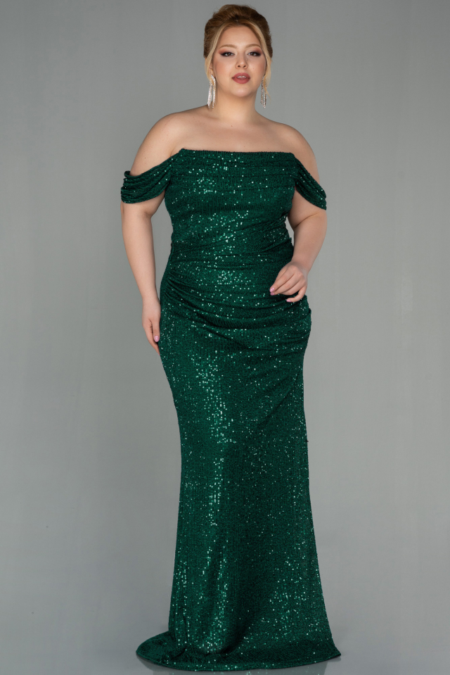 Long Emerald Green Scaly Plus Size Evening Dress ABU2781 | Abiyefon.com