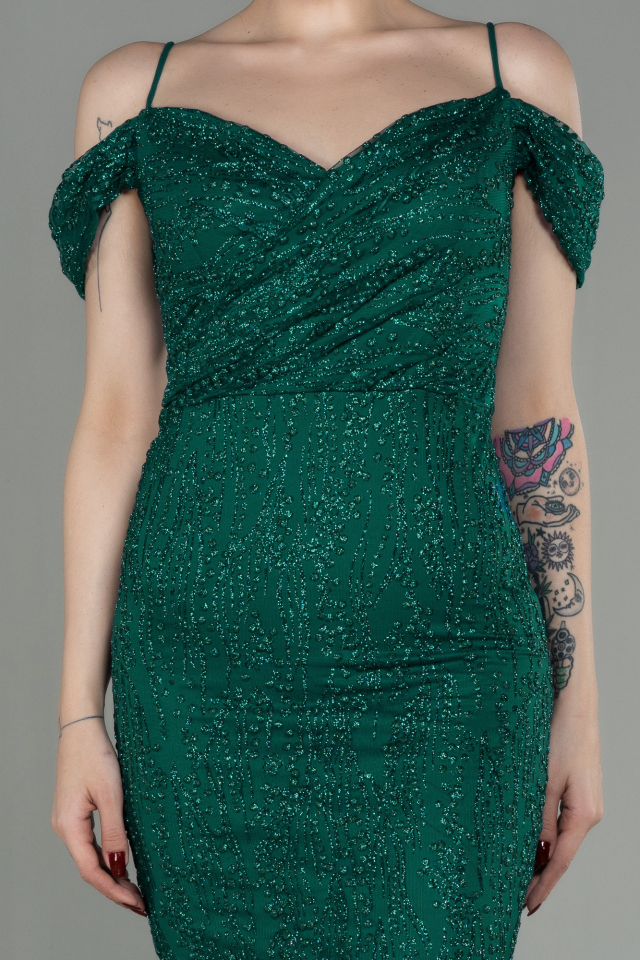 Emerald Green Lace Detail Evening Dress (3096368)
