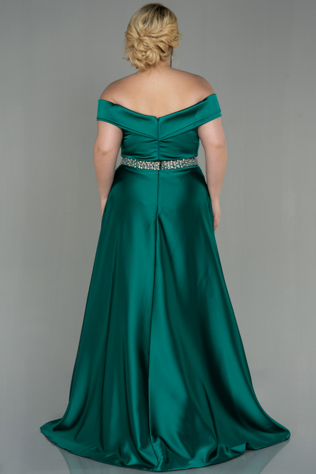 Long Emerald Green Satin Plus Size Evening Dress ABU3017