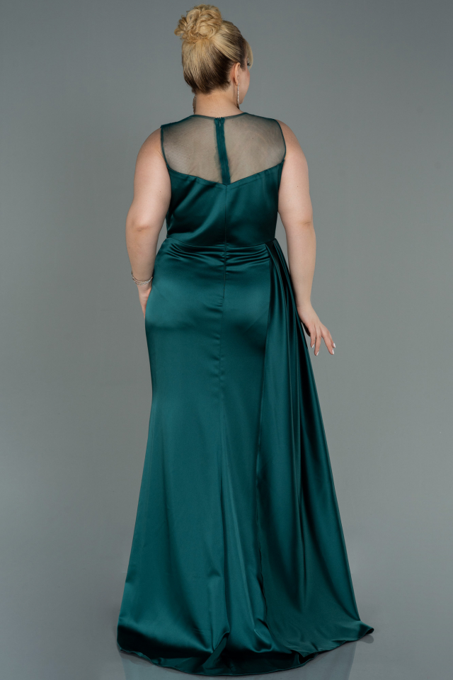 Long Emerald Green Satin Plus Size Evening Dress ABU3125 | Abiyefon.com