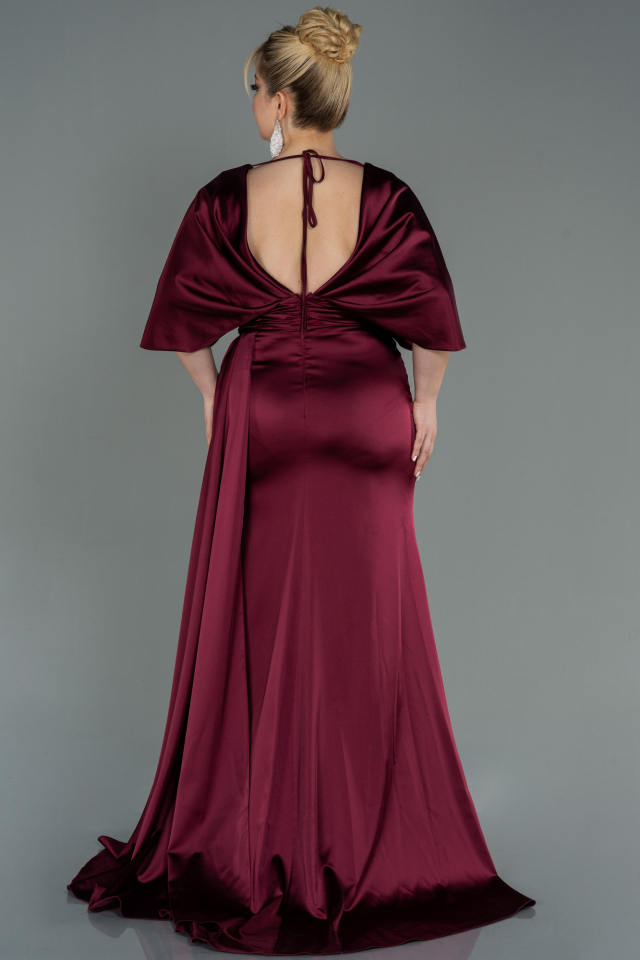 Long Burgundy Satin Plus Size Evening Dress ABU3130 | Abiyefon.com