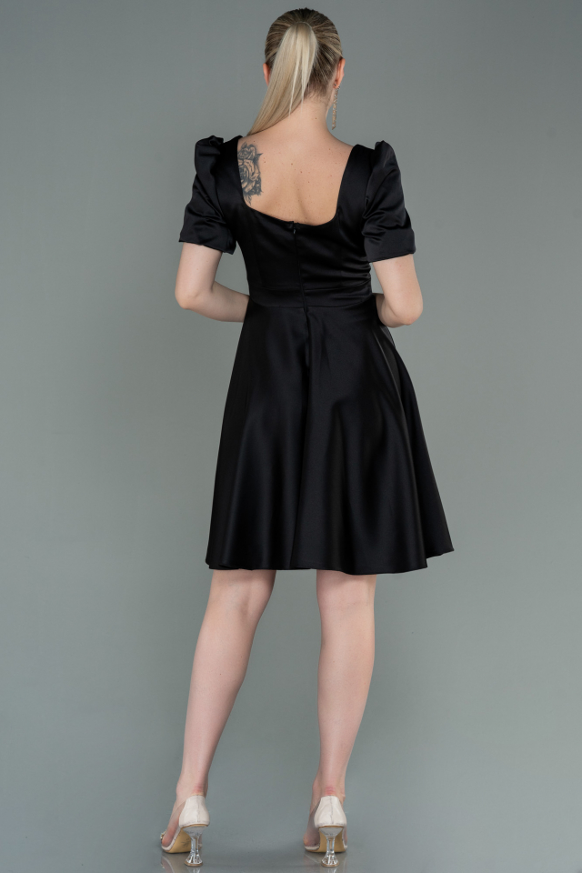 Short Black Satin Invitation Dress ABK1792 | Abiyefon.com