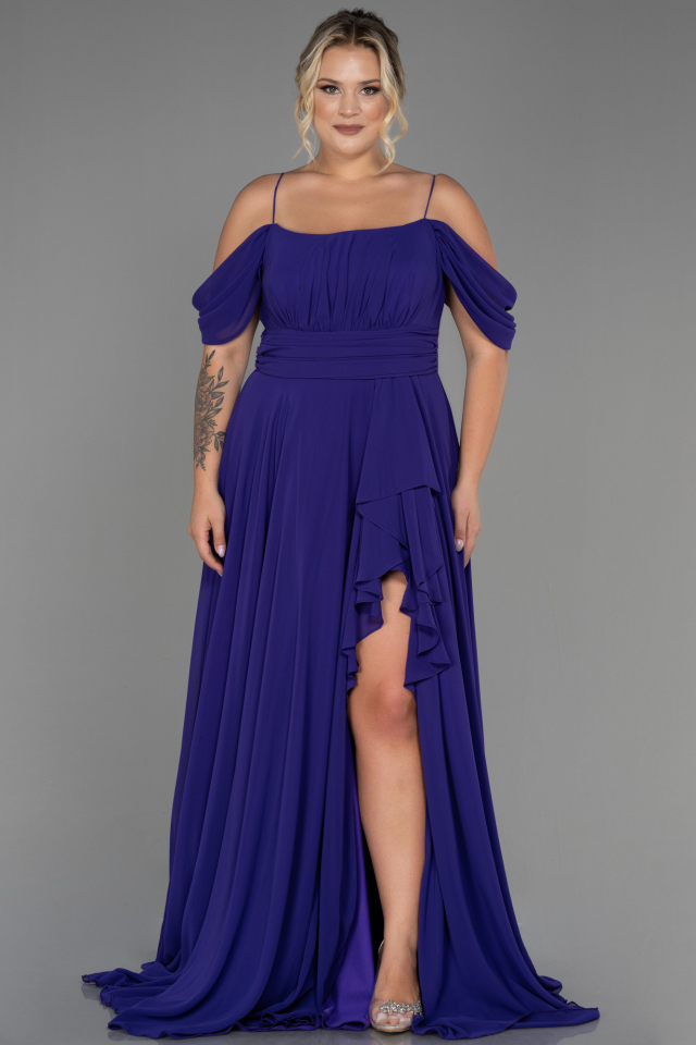 Long Purple Chiffon Plus Size Evening Dress ABU3168 | Abiyefon.com