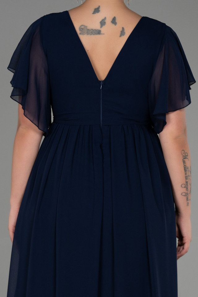 Long Navy Blue Chiffon Plus Size Evening Dress ABU3276 | Abiyefon.com