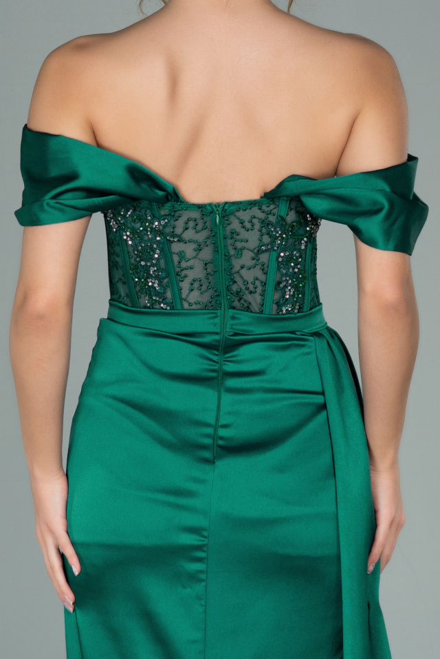Long Emerald Green Satin Plus Size Evening Dress ABU3236 | Abiyefon.com