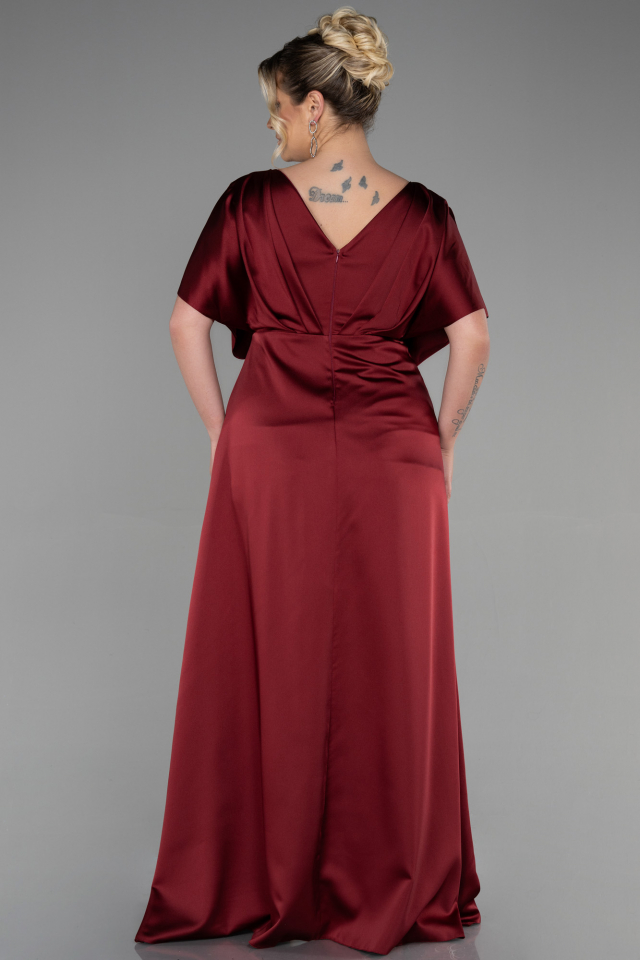 Long Burgundy Satin Plus Size Engagement Dress ABU3442 | Abiyefon.com