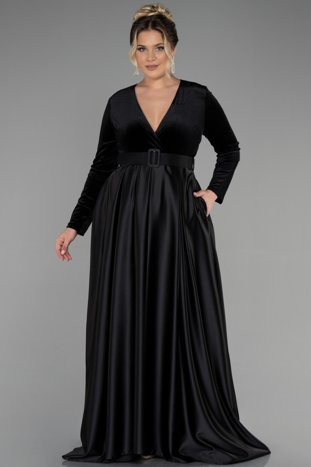 open lace back dress Black Velvet & Tulle Gown N0713 main image 1