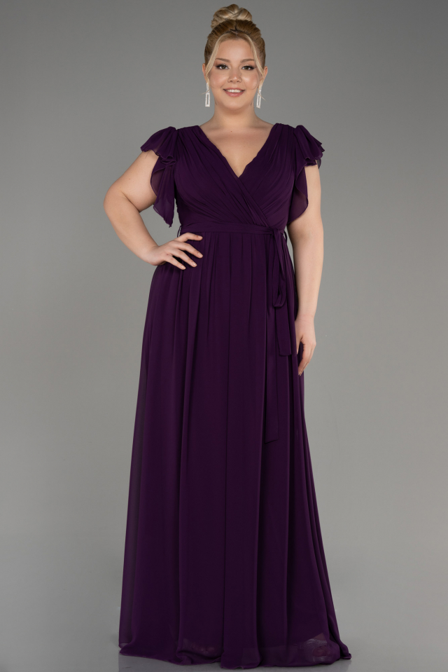 Long Dark Purple Chiffon Plus Size Evening Dress ABU3276 | Abiyefon.com
