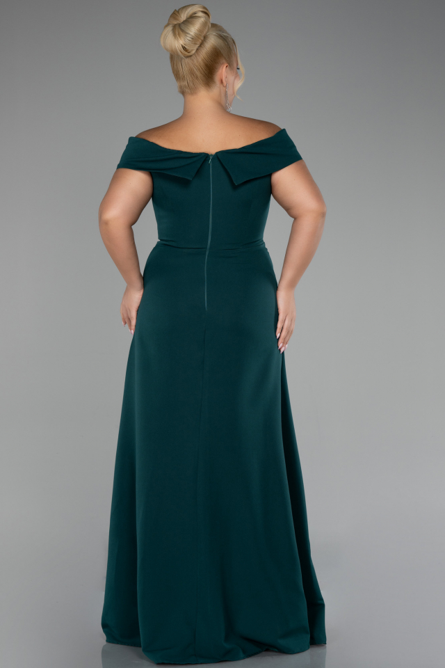 emerald green boat neck dress Emerald Green Boat Neck Slit Long Plus Size Evening Dress ABU4200