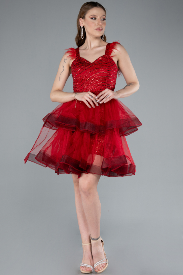 red sequin feather dress Gothic Red Sequin and Feather Dress - Long Sleeve Illusion Formal Dress
