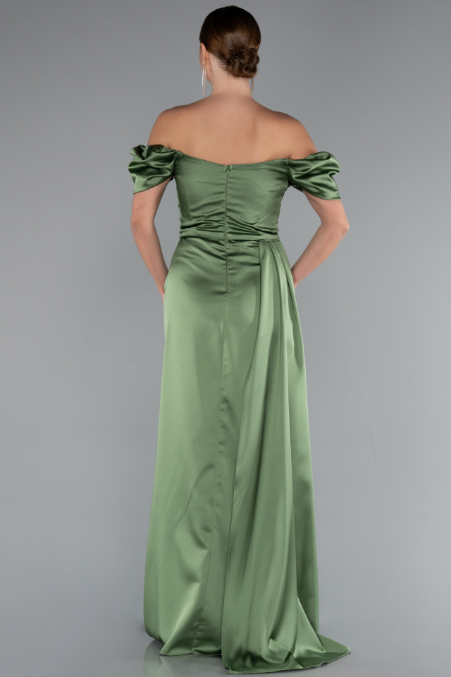green emerald velvet dress BABARONI Sheath/Column One Shoulder Satin Prom Dress Olive Green Plus size, Olive Green / US18 main image 0
