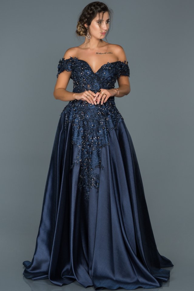Long Navy Blue Engagement Dress ABU427 | Abiyefon.com