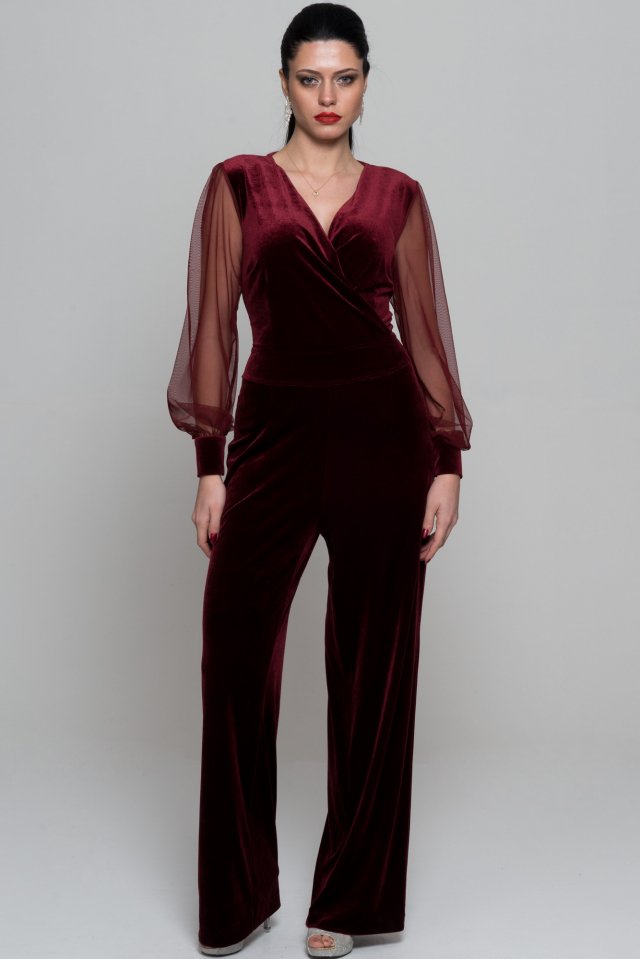 Maroon best sale velvet jumpsuit