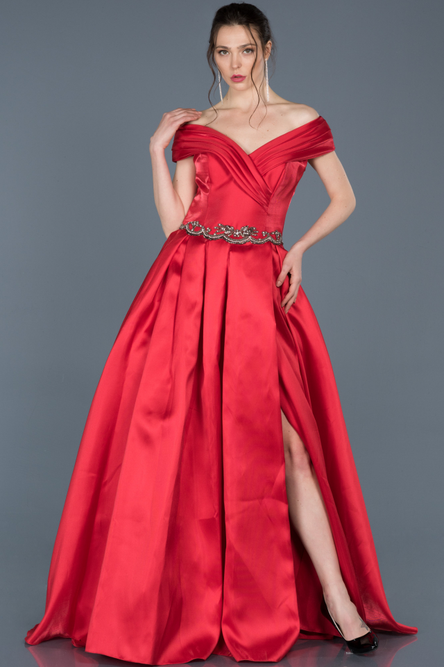 Long Red Satin Engagement Dress ABU691 | Abiyefon.com