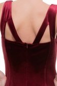 Uzun Bordo Kadife Abiye Elbise C3294