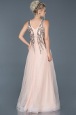 Long Powder Color Stony Evening Dress ABU878