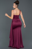 Long Cherry Colored Satin Evening Dress ABU977